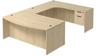 U Shaped Single Pedestal Desks PBD Furniture Bow-Front U-Desk 71in W x 125in D with Hanging 2 Drawer Pedestal