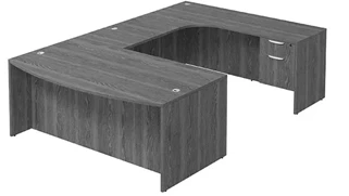 U Shaped Double Pedestal Desks PBD Furniture Bow-Front U-Desk 66in W x 108in D with Double Hanging Pedestals