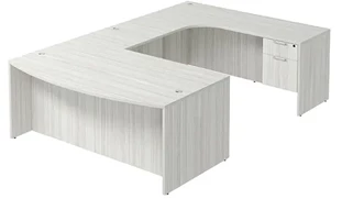 U Shaped Single Pedestal Desks PBD Furniture Bow-Front U-Desk 66in W x 102in D with Hanging 2 Drawer Pedestal