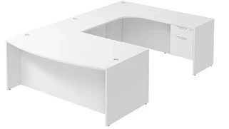 U Shaped Single Pedestal Desks PBD Furniture Bow-Front U-Desk 66in W x 108in D with Hanging 2 Drawer Pedestal