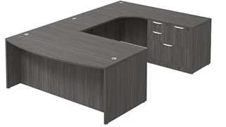 U Shaped Single Pedestal Desks PBD Furniture Bow-Front U-Desk 71in W x 119in D with Combo File Pedestal