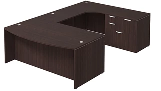 U Shaped Single Pedestal Desks PBD Furniture Bow-Front U-Desk 71in W x 125in D with Combo File Pedestal