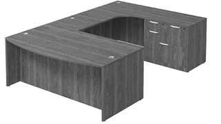 U Shaped Single Pedestal Desks PBD Furniture Bow-Front U-Desk 66in W x 108in D with Combo File Pedestal and Wire Management