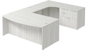 U Shaped Single Pedestal Desks PBD Furniture Bow-Front U-Desk 66in W x 114in D with Combo File Pedestal