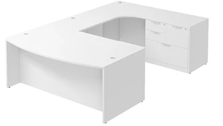 U Shaped Single Pedestal Desks PBD Furniture Bow-Front U-Desk 66in W x 120in D with Combo File Pedestal