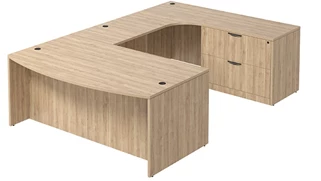 U Shaped Single Pedestal Desks PBD Furniture Bow-Front U-Desk 71in W x 119in D with Lateral File Pedestal