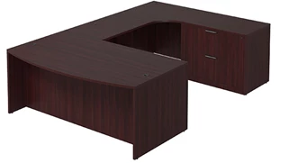 U Shaped Single Pedestal Desks PBD Furniture Bow-Front U-Desk 66in W x 102in D with Lateral File Pedestal and Wire Management