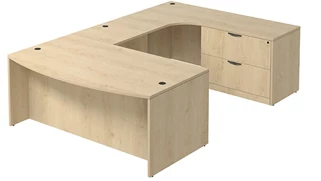 U Shaped Single Pedestal Desks PBD Furniture Bow-Front U-Desk 66in W x 108in D with Lateral File Pedestal and Wire Management