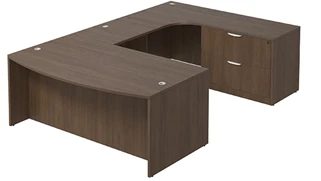 U Shaped Single Pedestal Desks PBD Furniture Bow-Front U-Desk 66in W x 114in D with Lateral File Pedestal