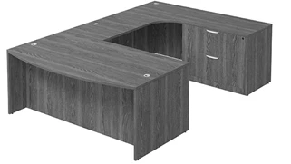 U Shaped Single Pedestal Desks PBD Furniture Bow-Front U-Desk 66in W x 120in D with Lateral File Pedestal