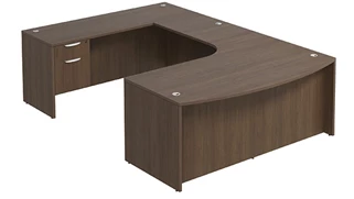 U Shaped Single Pedestal Desks PBD Furniture Bow-Front U-Desk 71in W x 102in D with Curve Corner and Hanging 2 Drawer Pedestal