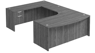 U Shaped Single Pedestal Desks PBD Furniture Bow-Front U-Desk 71in W x 108in D with Curve Corner and Hanging 2 Drawer Pedestal
