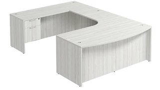 U Shaped Single Pedestal Desks PBD Furniture Bow-Front U-Desk 71in W x 114in D with Curve Corner and Hanging 2 Drawer Pedestal