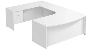 U Shaped Single Pedestal Desks PBD Furniture Bow-Front U-Desk 71in W x 120in D with Curve Corner and Hanging 2 Drawer Pedestal