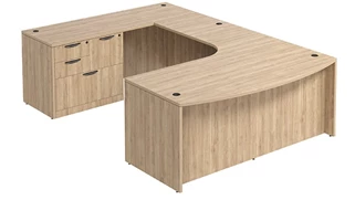U Shaped Single Pedestal Desks PBD Furniture Bow-Front U-Desk 71in W x 102in D with Curve Corner and Combo File Pedestal