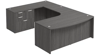 U Shaped Single Pedestal Desks PBD Furniture Bow-Front U-Desk 71in W x 114in D with Curve Corner and Combo File Pedestal
