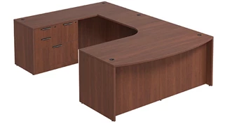 U Shaped Single Pedestal Desks PBD Furniture Bow-Front U-Desk 71in W x 108in D with Curve Corner and Combo File Pedestal
