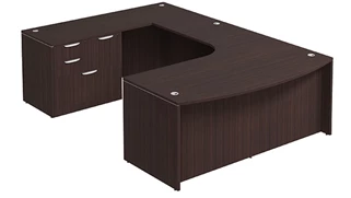 U Shaped Single Pedestal Desks PBD Furniture Bow-Front U-Desk 71in W x 120in D with Curve Corner and Combo File Pedestal