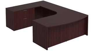 U Shaped Single Pedestal Desks PBD Furniture Bow-Front U-Desk 71in W x 102in D with Curve Corner and Lateral File Pedestal
