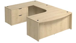 U Shaped Single Pedestal Desks PBD Furniture Bow-Front U-Desk 71in W x 108in D with Curve Corner and Lateral File Pedestal