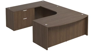 U Shaped Single Pedestal Desks PBD Furniture Bow-Front U-Desk 71in W x 114in D with Curve Corner and Lateral File Pedestal