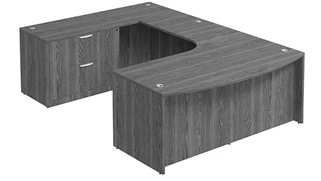 U Shaped Single Pedestal Desks PBD Furniture Bow-Front U-Desk 71in W x 120in D with Curve Corner and Lateral File Pedestal