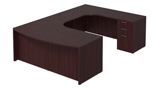 U Shaped Double Pedestal Desks PBD Furniture Bow-Front U-Desk 71in W x 114in D with Extended Credenza and 2 and 3 Drawer Pedestals