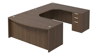 U Shaped Double Pedestal Desks PBD Furniture Bow-Front U-Desk 71in W x 114in D with Extended Credenza and Two 3 Drawer Pedestals
