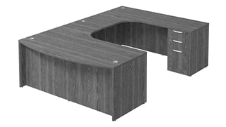 U Shaped Double Pedestal Desks PBD Furniture Bow-Front U-Desk 71in W x 120in D with Extended Credenza and Two 3 Drawer Pedestals