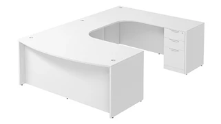 U Shaped Double Pedestal Desks PBD Furniture Bow-Front U-Desk 71in W x 132in D with Extended Credenza and Two 3 Drawer Pedestals