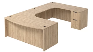 U Shaped Double Pedestal Desks PBD Furniture Bow-Front U-Desk 71in W x 114in D with Extended Credenza and Two 2 Drawer Pedestals