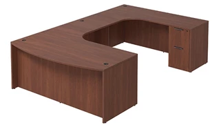 U Shaped Double Pedestal Desks PBD Furniture Bow-Front U-Desk 71in W x 120in D with Extended Credenza and Two 2 Drawer Pedestals