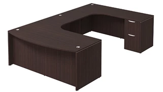 U Shaped Double Pedestal Desks PBD Furniture Bow-Front U-Desk 71in W x 132in D with Extended Credenza and Two 2 Drawer Pedestals
