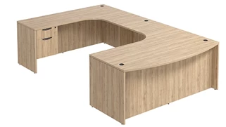 U Shaped Double Pedestal Desks PBD Furniture Bow-Front U-Desk 71in W x 126in D with Extended Credenza and Double Hanging Pedestals