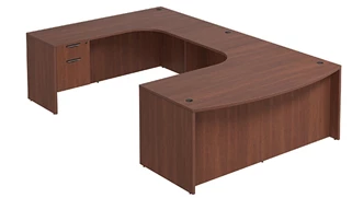 U Shaped Double Pedestal Desks PBD Furniture Bow-Front U-Desk 71in W x 132in D with Extended Credenza and Double Hanging Pedestals