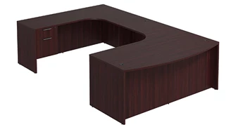 U Shaped Single Pedestal Desks PBD Furniture Bow-Front U-Desk 71in W x 114in D with Hanging Pedestal and Extended Back Credenza