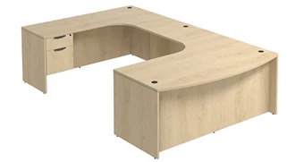 U Shaped Single Pedestal Desks PBD Furniture Bow-Front U-Desk 71in W x 120in D with Hanging Pedestal and Extended Back Credenza