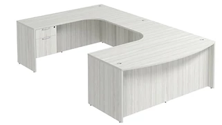 U Shaped Double Pedestal Desks PBD Furniture Bow-Front U-Desk 71in W x 114in D with Extended Credenza and Double Hanging Pedestals