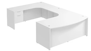 U Shaped Double Pedestal Desks PBD Furniture Bow-Front U-Desk 71in W x 120in D with Extended Credenza and Double Hanging Pedestals