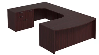 U Shaped Single Pedestal Desks PBD Furniture Bow-Front U-Desk 71in W x 126in D with Lateral File Pedestal and Extended Back Credenza