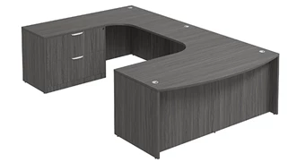 U Shaped Single Pedestal Desks PBD Furniture Bow-Front U-Desk 71in W x 114in D with Lateral File Pedestal and Extended Back Credenza