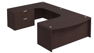 U Shaped Single Pedestal Desks PBD Furniture Bow-Front U-Desk 71in W x 120in D with Lateral File Pedestal and Extended Back Credenza