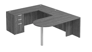 U Shaped Single Pedestal Desks PBD Furniture U-Desk 66in W x 96in D with 3 Drawer Pedestal and Bullet