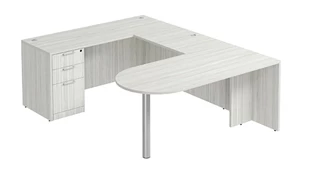 U Shaped Single Pedestal Desks PBD Furniture U-Desk 66in W x 102in D with 3 Drawer Pedestal and Bullet