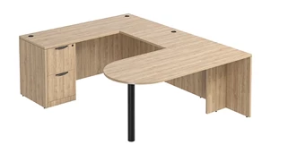 U Shaped Single Pedestal Desks PBD Furniture U-Desk 66in W x 90in D with 2 Drawer Pedestal and Bullet