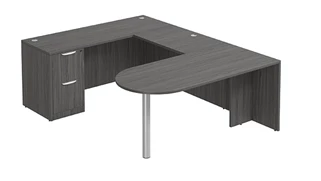 U Shaped Single Pedestal Desks PBD Furniture U-Desk 66in W x 102in D with 2 Drawer Pedestal and Bullet