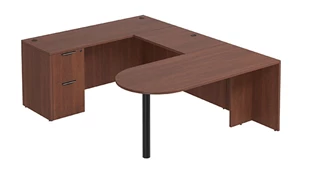 U Shaped Single Pedestal Desks PBD Furniture U-Desk 66in W x 96in D with 2 Drawer Pedestal and Bullet