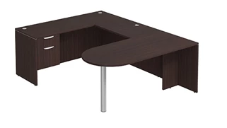 U Shaped Single Pedestal Desks PBD Furniture U-Desk 66in W x 90in D with Hanging Pedestal and Bullet