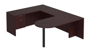 U Shaped Single Pedestal Desks PBD Furniture U-Desk 66in W x 96in D with Hanging Pedestal and Bullet