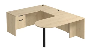 U Shaped Single Pedestal Desks PBD Furniture U-Desk 66in W x 102in D with Hanging Pedestal and Bullet